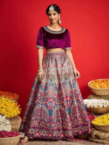 Embellished Sequinned Ready To Wear Velvet Lehenga & Blouse