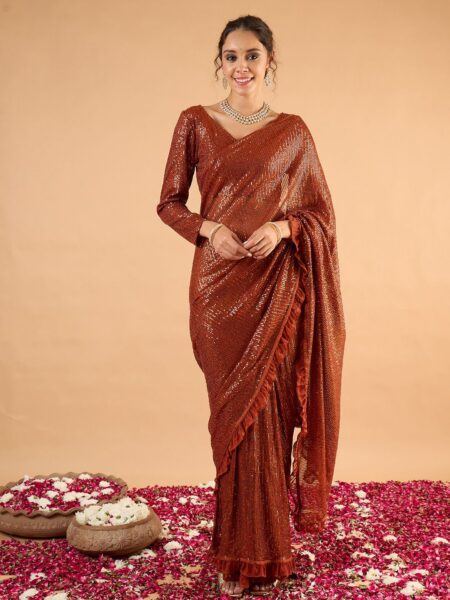 Embellished Sequinned Saree With Unstitched Blouse Piece