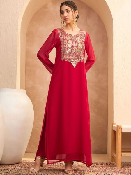 Ethnic Motifs Embroidered Georgette Maxi Ethnic Dress