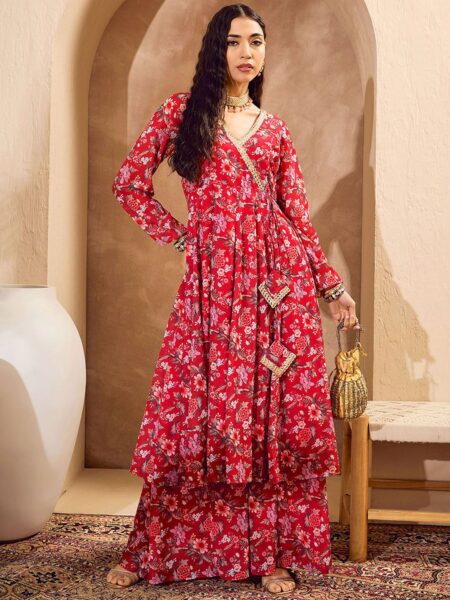 Floral Printed Anarkali Kurta with Palazzos