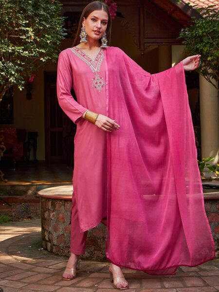 Women Embroidered Palazzos & With Dupatta Kurta Sets