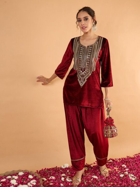 Women Ethnic Motifs Embroidered Above Knee Regular Kurta with Patiala
