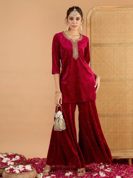 Women Ethnic Motifs Embroidered Kurta with Palazzo