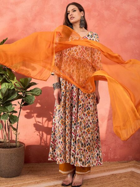 Women Printed Pure Cotton Kurta with Palazzos & With Dupatta