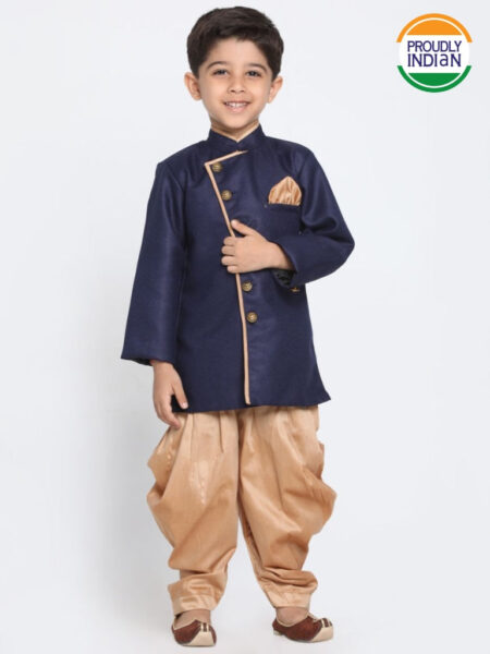 Boy's Blue Jute Blend Sherwani Set