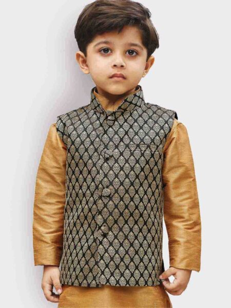 Boys' Black Silk Blend Nehru Jackets