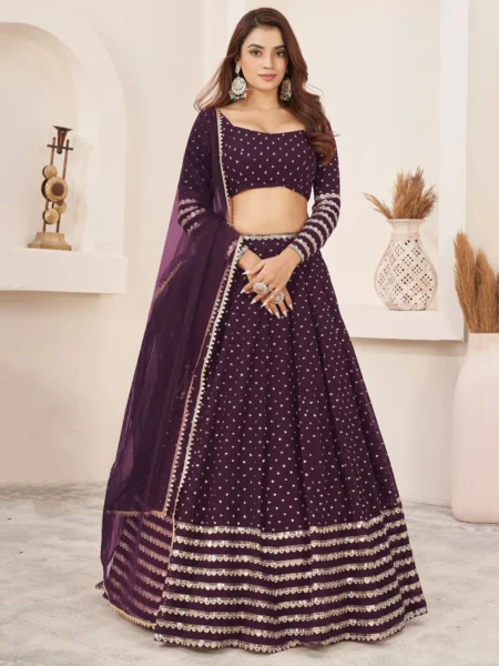 Embroidered Sequinned Semi-Stitched Lehenga & Unstitched Blouse With Dupatta